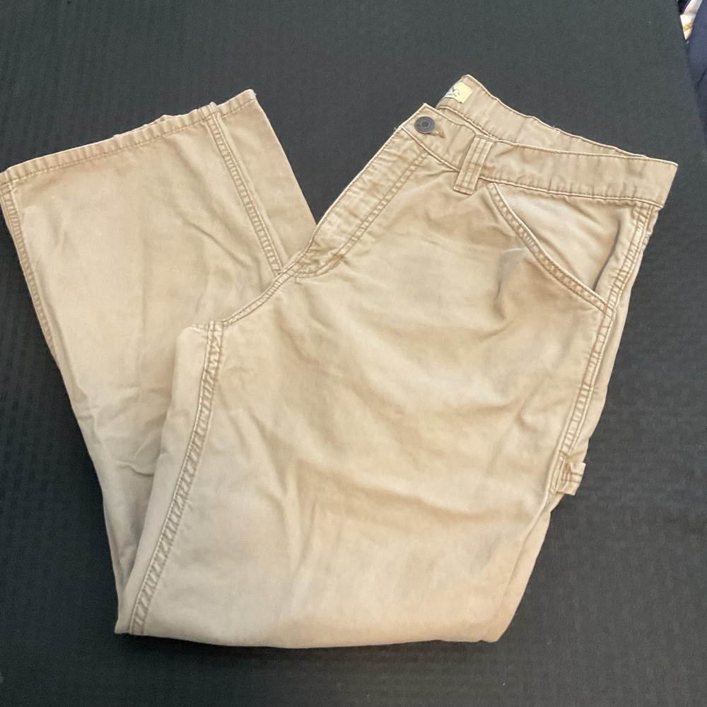 Blue Mountain Pants Mens 38x30 Beige Canvas Carpenter Relaxed Workwear Casual